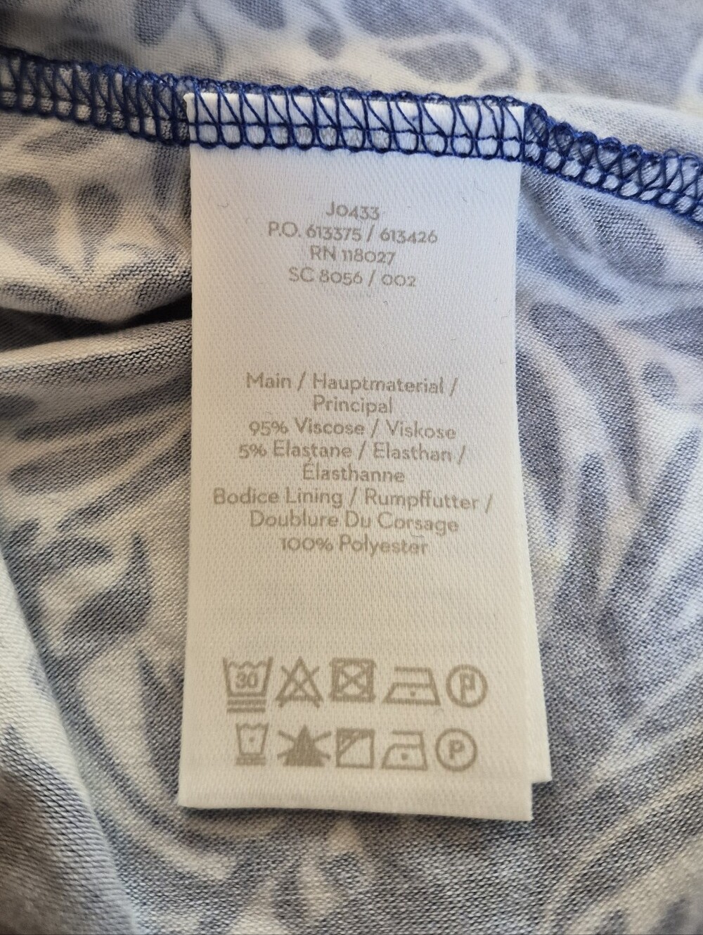Boden Lorna Faux-Wrap Jersey Mini Dress, Size 12, Blue/White Dawn Bird Tile, EUC - Picture 11 of 12